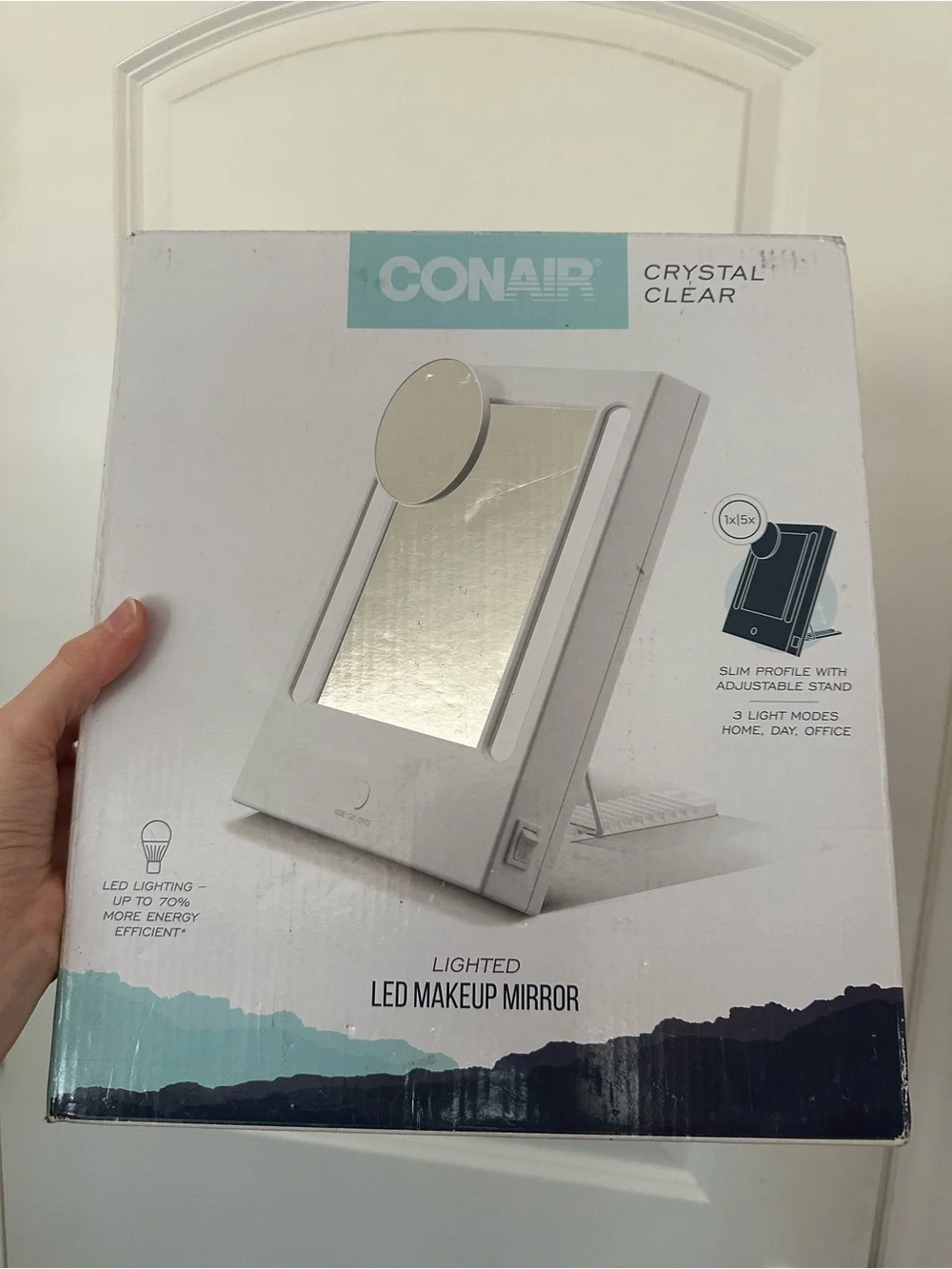 NEW Conair Crystal Clear Lighted LED Makeup Mirror 3 Modes Adjustable Stand
